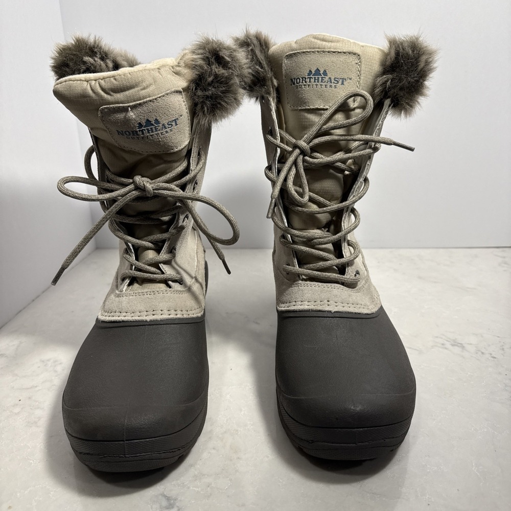Northeast Outfitters Pac Boot Women Winter Ivory Suede Leather Sz 11 Thinsulate